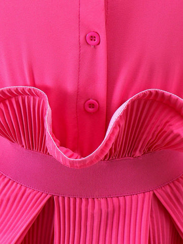 Cool Solid Single-Breasted Shirt With Ruffle Hem For Little Girls, Summer