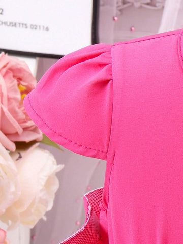 Cool Solid Single-Breasted Shirt With Ruffle Hem For Little Girls, Summer