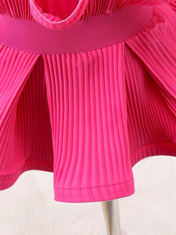 Cool Solid Single-Breasted Shirt With Ruffle Hem For Little Girls, Summer