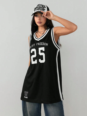 Coolane Women's Sportswear Number Pattern Graphics V-Neck Mini Dress