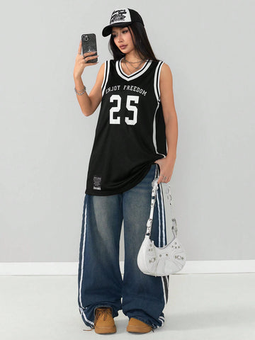 Coolane Women's Sportswear Number Pattern Graphics V-Neck Mini Dress