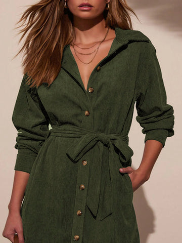 Corduroy Front-Tie Mini Dress