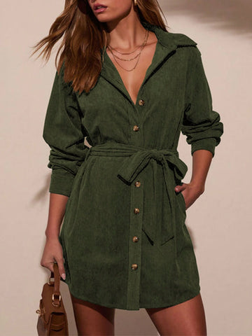 Corduroy Front-Tie Mini Dress