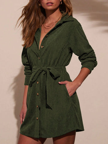 Corduroy Front-Tie Mini Dress