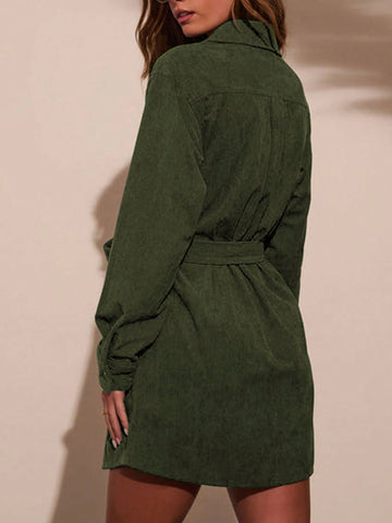Corduroy Front-Tie Mini Dress