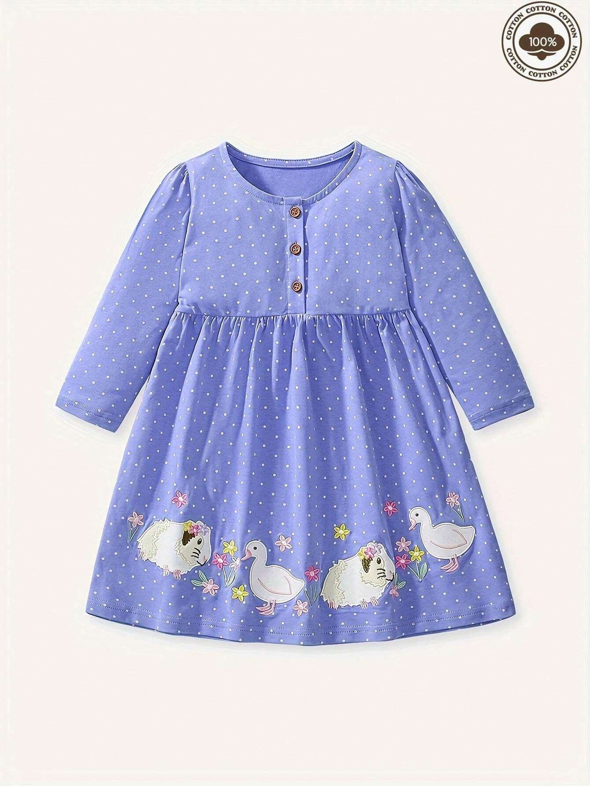 Cotton Girls Long Sleeve Princess Dress, Casual Children Dress, Autumn