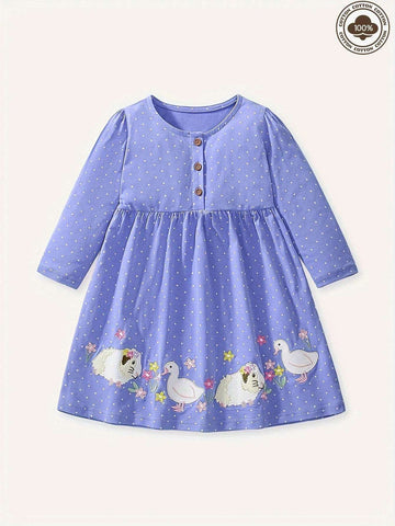 Cotton Girls Long Sleeve Princess Dress, Casual Children Dress, Autumn