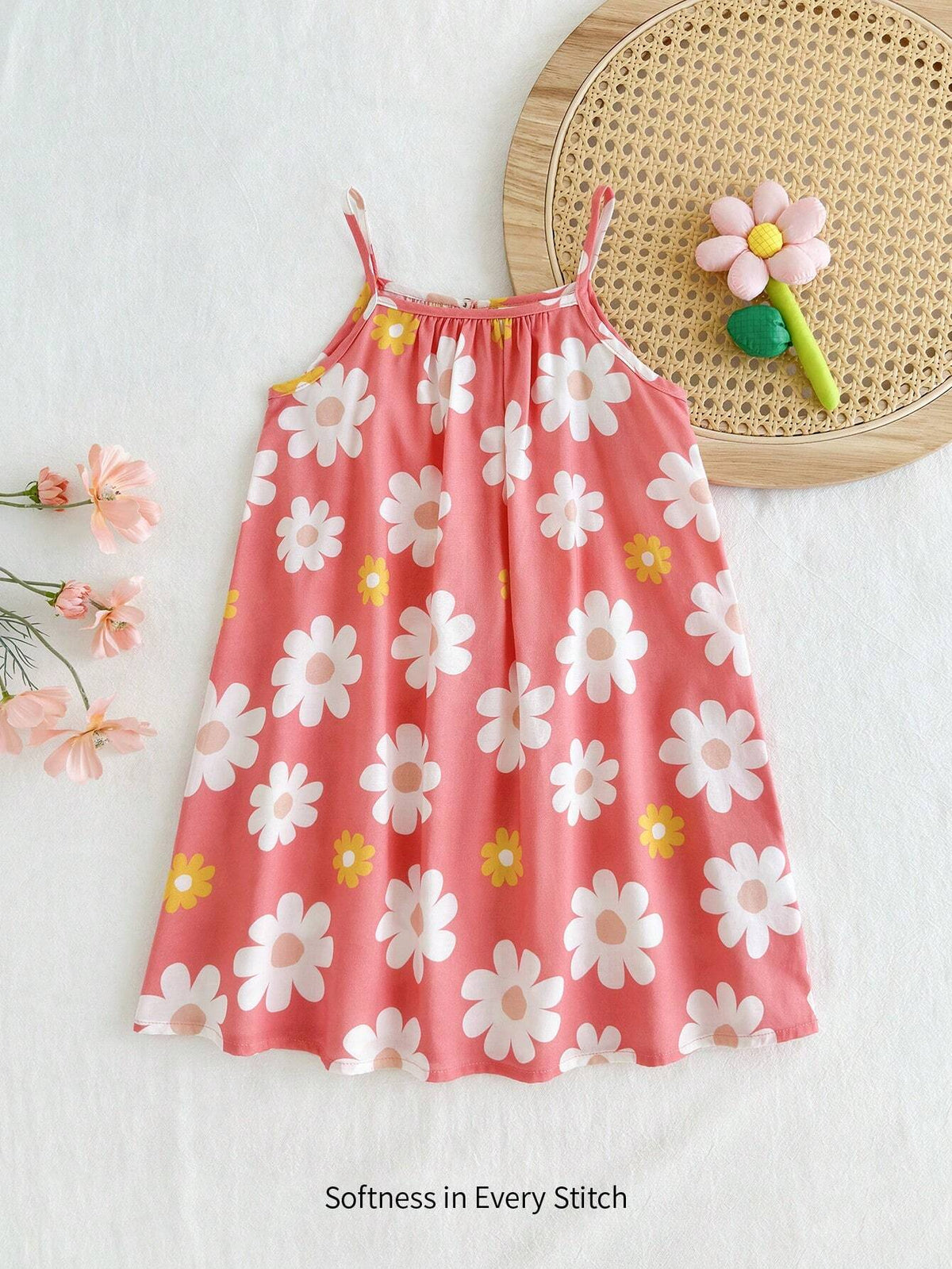 Cozy Cub Colorful Floral Printed Sleeveless Casual Dress For Young Girls, Summer