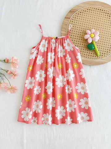 Cozy Cub Colorful Floral Printed Sleeveless Casual Dress For Young Girls, Summer