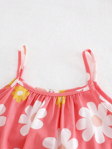 Cozy Cub Colorful Floral Printed Sleeveless Casual Dress For Young Girls, Summer