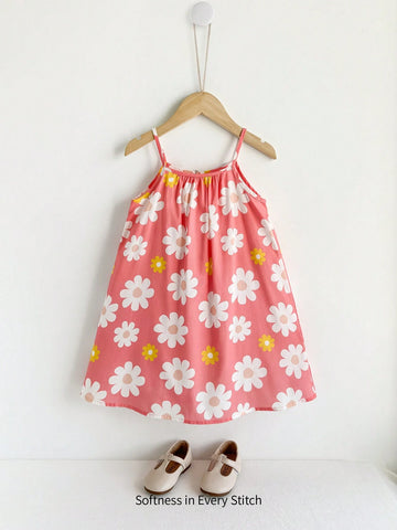 Cozy Cub Colorful Floral Printed Sleeveless Casual Dress For Young Girls, Summer
