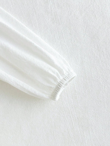 Cozy Cub White Casual Cute Peasant Embroidered Peter Pan Collar Button Down Blouse For Young Girls