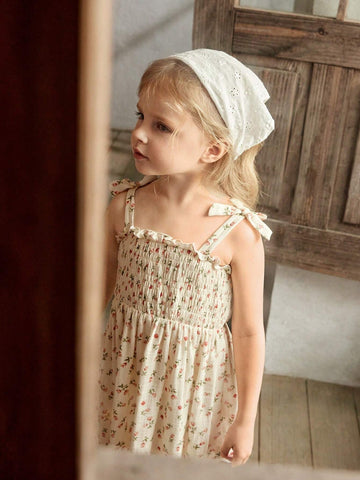 Cozy Cub Young Girl Casual Floral Print Sleeveless Dress With Bowknot And Cinched Waist