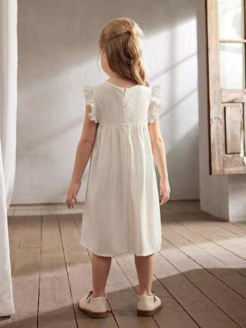 Cozy Cub Young Girls' Casual Floral Pattern Round Neck Ruffled Waist Dress