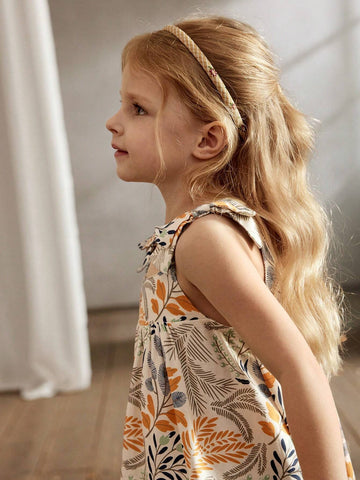 Cozy Cub Young Girls' Floral Decorated Big Bowknot Round Neck Sleeveless Waist-Cinching Dress