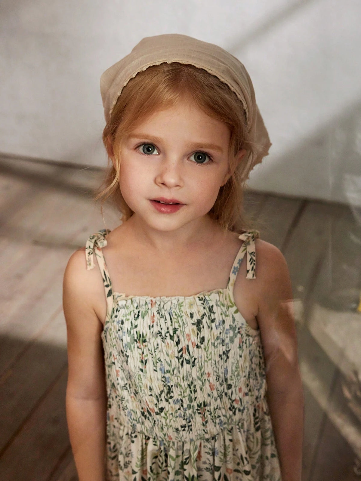 Cozy Cub Young Girl's Romantic Floral Printed Strappy Cinched Waist Dress