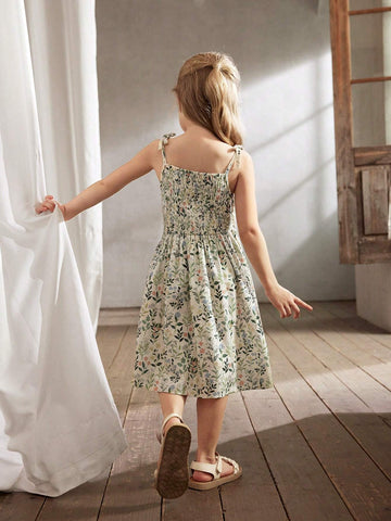 Cozy Cub Young Girl's Romantic Floral Printed Strappy Cinched Waist Dress