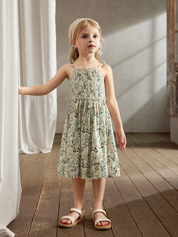 Cozy Cub Young Girl's Romantic Floral Printed Strappy Cinched Waist Dress