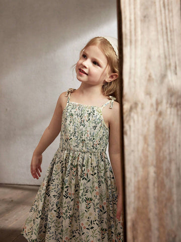 Cozy Cub Young Girl's Romantic Floral Printed Strappy Cinched Waist Dress