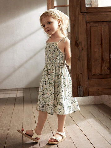 Cozy Cub Young Girl's Romantic Floral Printed Strappy Cinched Waist Dress