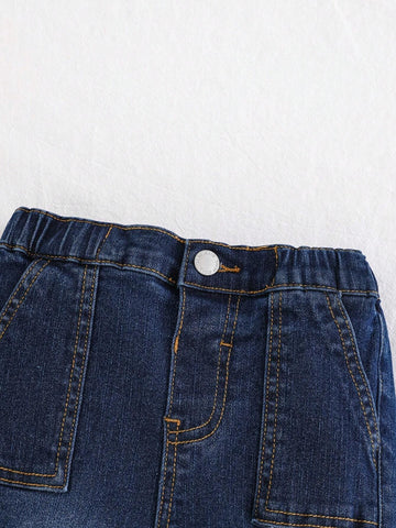 Cozy Pixies Young Girls' Retro Washed Elastic Waist Soft Flap Pocket Cargo Jeans Pants