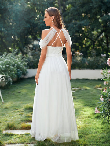Criss Cross Cold Shoulder Cut Out Wedding Dress