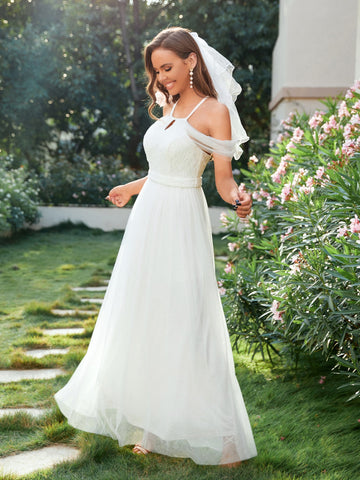 Criss Cross Cold Shoulder Cut Out Wedding Dress