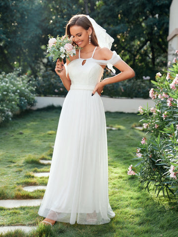 Criss Cross Cold Shoulder Cut Out Wedding Dress