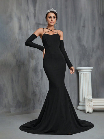 Crisscross Backless Mermaid Hem Wedding Dress