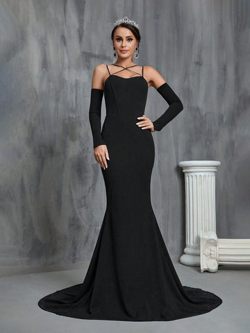 Crisscross Backless Mermaid Hem Wedding Dress