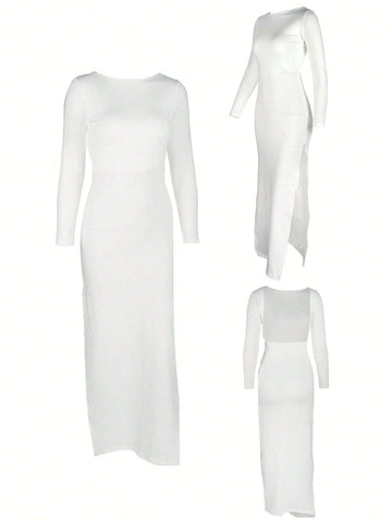 Cross-Border Autumn And Winter Women Long Dress Europe And The United States Sexy Backless Open Long-Sleeved Floor-Length Women Dress