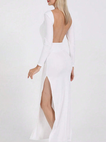 Cross-Border Autumn And Winter Women Long Dress Europe And The United States Sexy Backless Open Long-Sleeved Floor-Length Women Dress