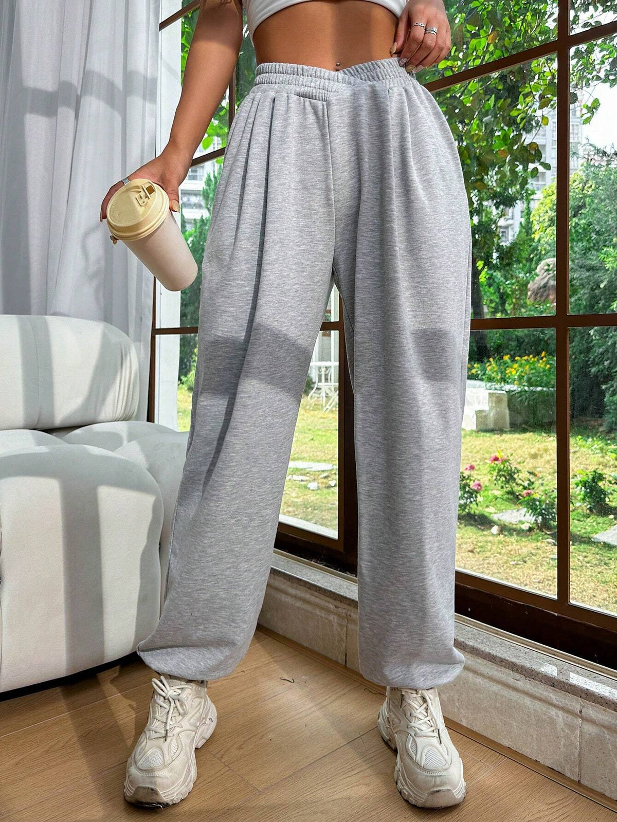 Cross-Waist Belt Elastic Cuffed Work Trousers