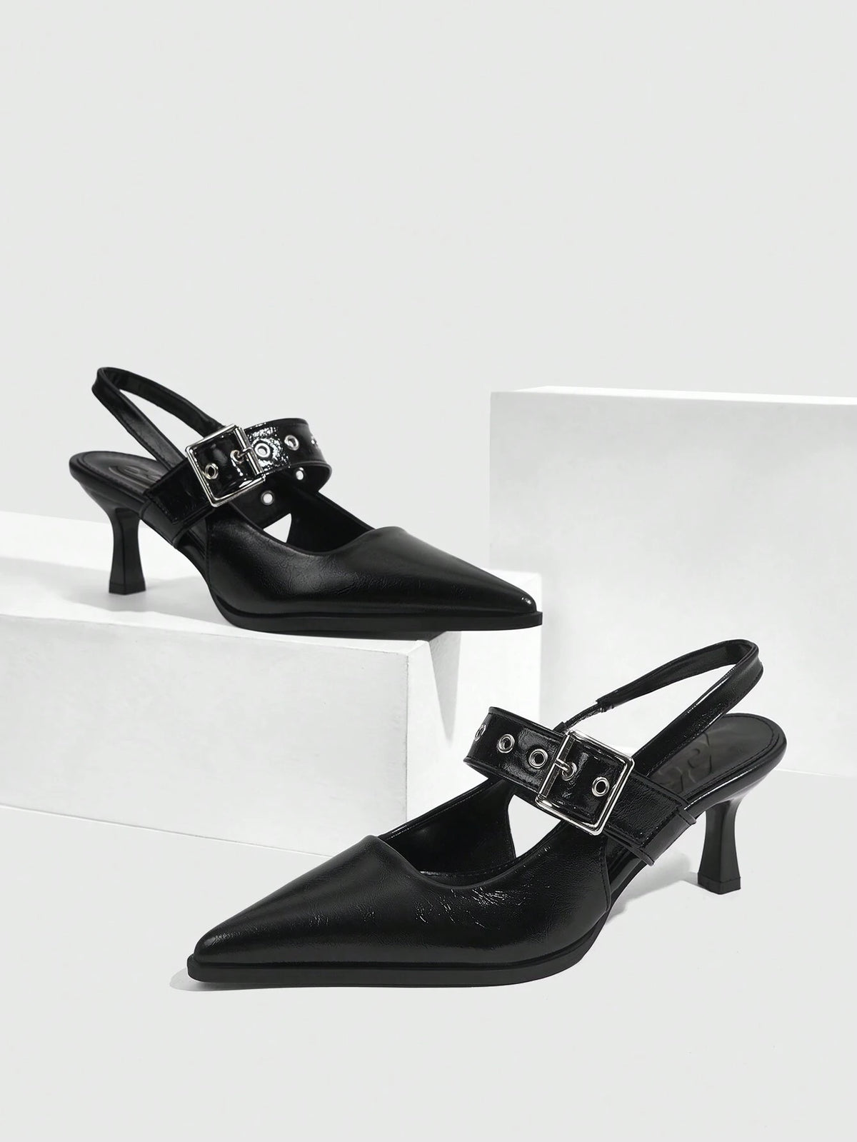 GRLICON Beaded Pointed Toe High Heel Pumps, Black