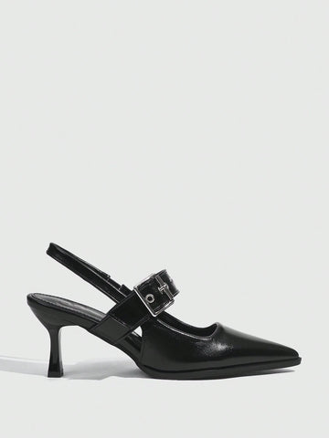 GRLICON Beaded Pointed Toe High Heel Pumps, Black