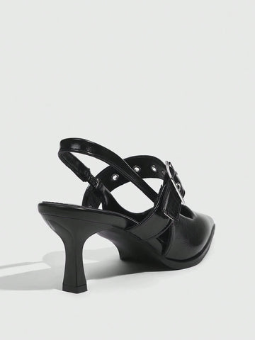 GRLICON Beaded Pointed Toe High Heel Pumps, Black