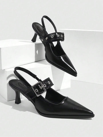 GRLICON Beaded Pointed Toe High Heel Pumps, Black