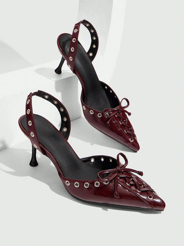 GRLICON Pointed Toe Mule High Heel Slides With Belt Buckle Valentine Day