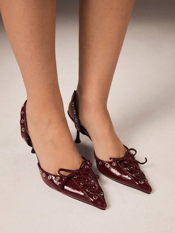 GRLICON Pointed Toe Mule High Heel Slides With Belt Buckle Valentine Day