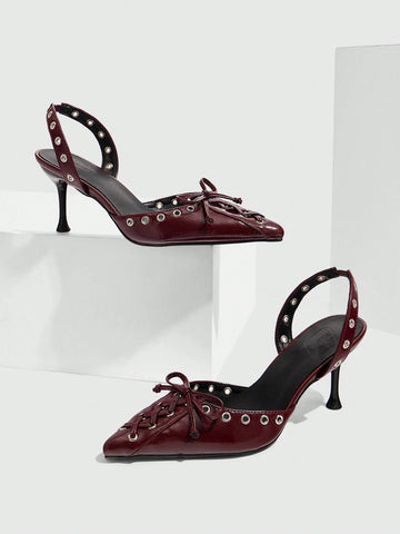 GRLICON Pointed Toe Mule High Heel Slides With Belt Buckle Valentine Day