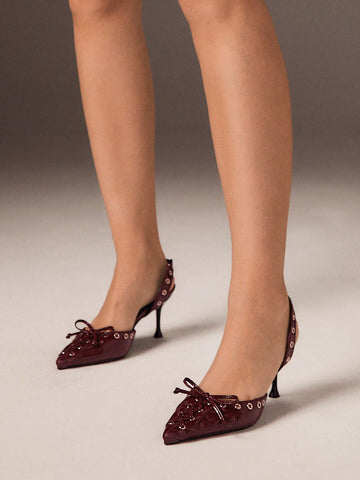 GRLICON Pointed Toe Mule High Heel Slides With Belt Buckle Valentine Day