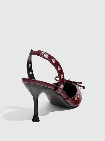 GRLICON Pointed Toe Mule High Heel Slides With Belt Buckle Valentine Day