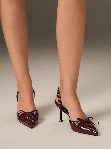 GRLICON Pointed Toe Mule High Heel Slides With Belt Buckle Valentine Day