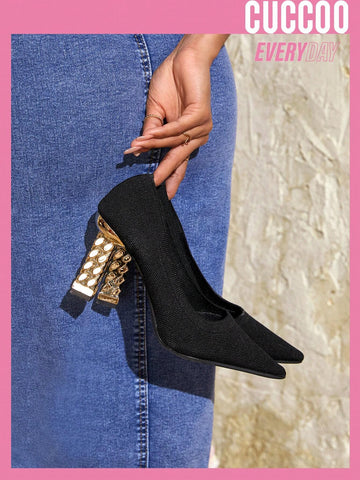 Cuccoo Everyday Collection Women Shoes Fashion Versatile Point Toe Sculptural Black Heeled Pumps