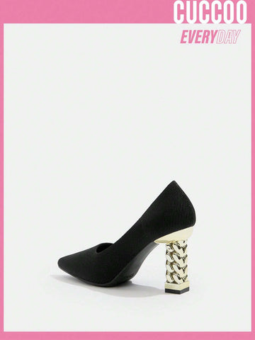 Cuccoo Everyday Collection Women Shoes Fashion Versatile Point Toe Sculptural Black Heeled Pumps