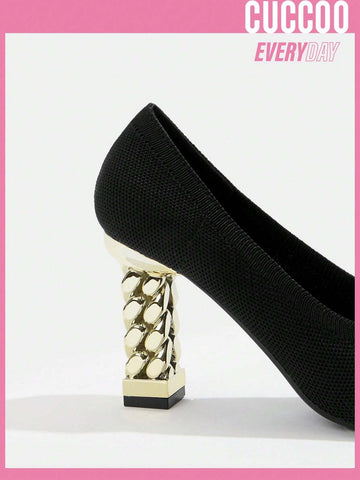 Cuccoo Everyday Collection Women Shoes Fashion Versatile Point Toe Sculptural Black Heeled Pumps