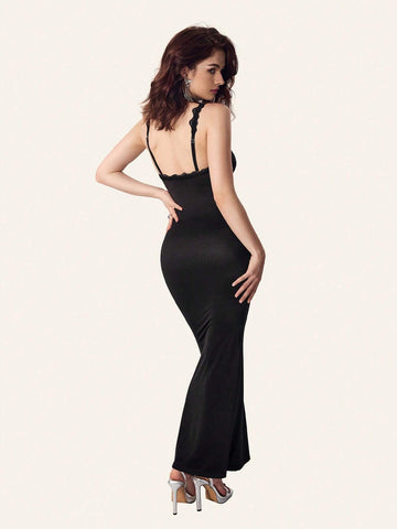 CurvySweet Original Design Butterfly Lace Applique Longline Bodycon Dress