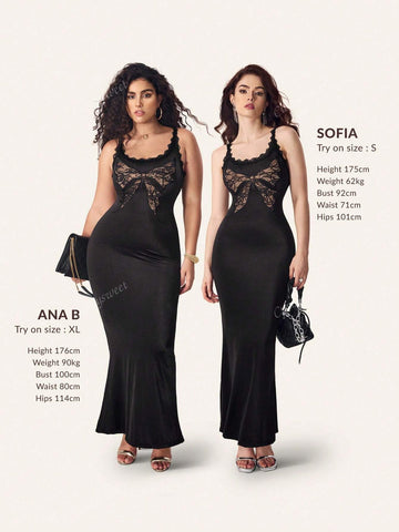 CurvySweet Original Design Butterfly Lace Applique Longline Bodycon Dress