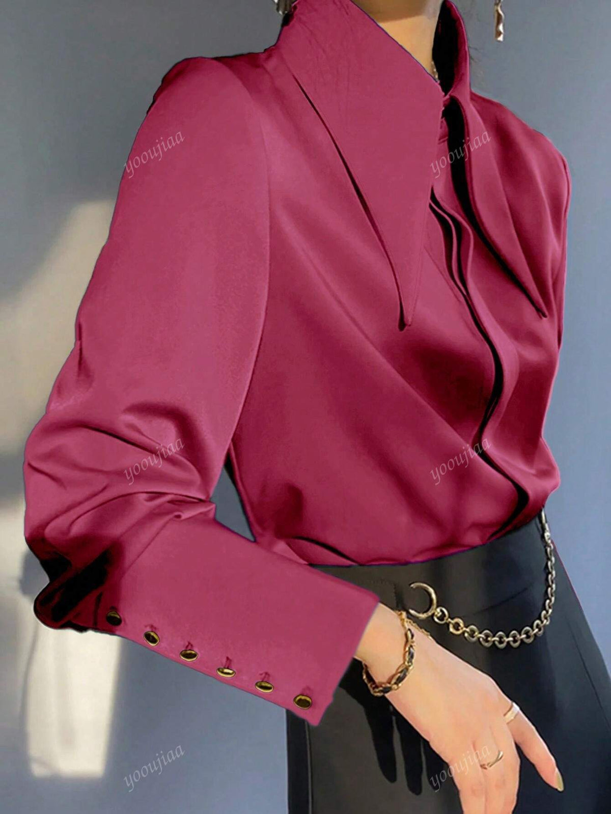 Women Trendy Long Sleeve Solid Color Blouse