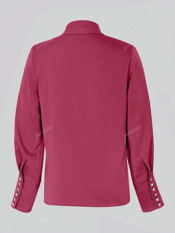 Women Trendy Long Sleeve Solid Color Blouse